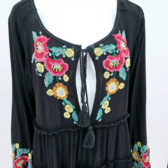 Free People Spell on You Embroidered Peasant Mini Dress Black M - Picture 4 of 6